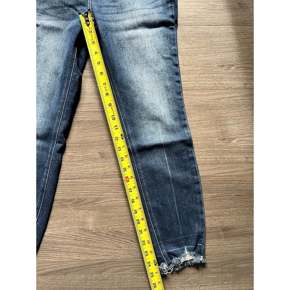 Womens Kancan Stella Distressed Denim Blue Skinny Jeans Size 7/27 Raw Hem Dark - Picture 3 of 7